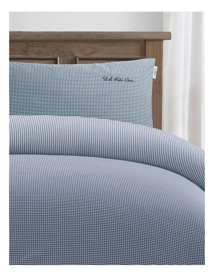 Pure Cotton Check Quilt Cover Set in True Navy image 3