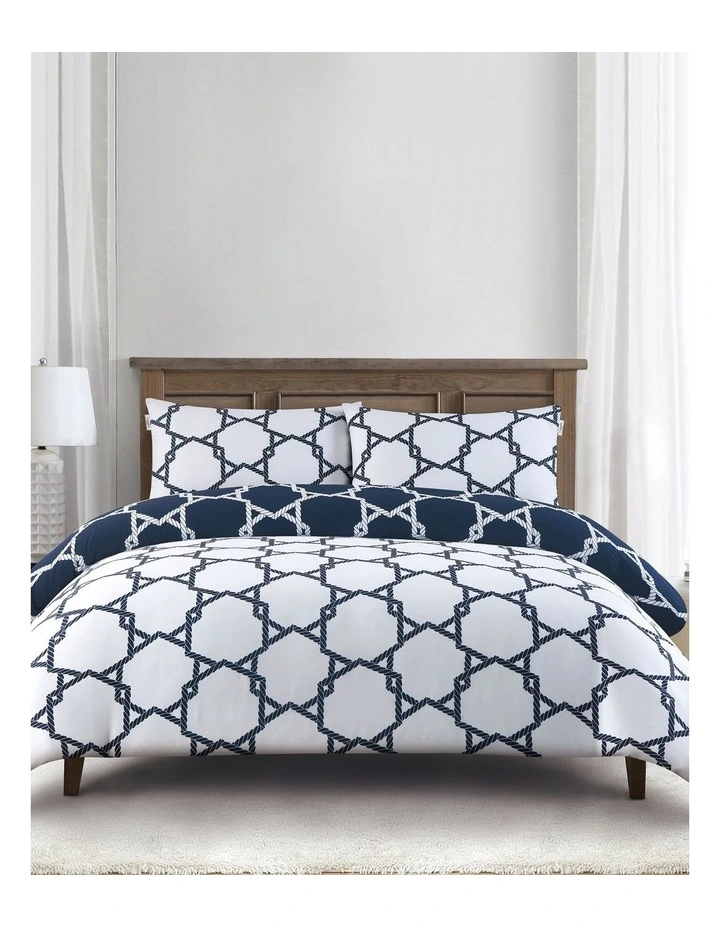 Pure Cotton Geo Rope Quilt Cover Set in Bright White image 1