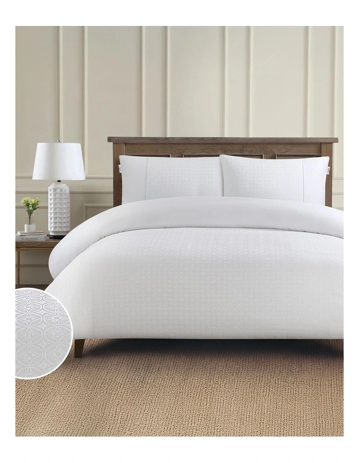 Pure Cotton Jaquard Quilt Cover Set in Bright White image 1