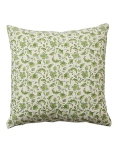 Floriana Block Print Cushion 50cm in Green