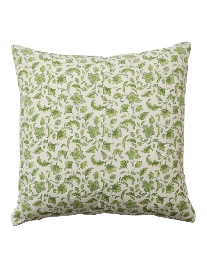 Floriana Block Print Cushion 50cm in Green image 1