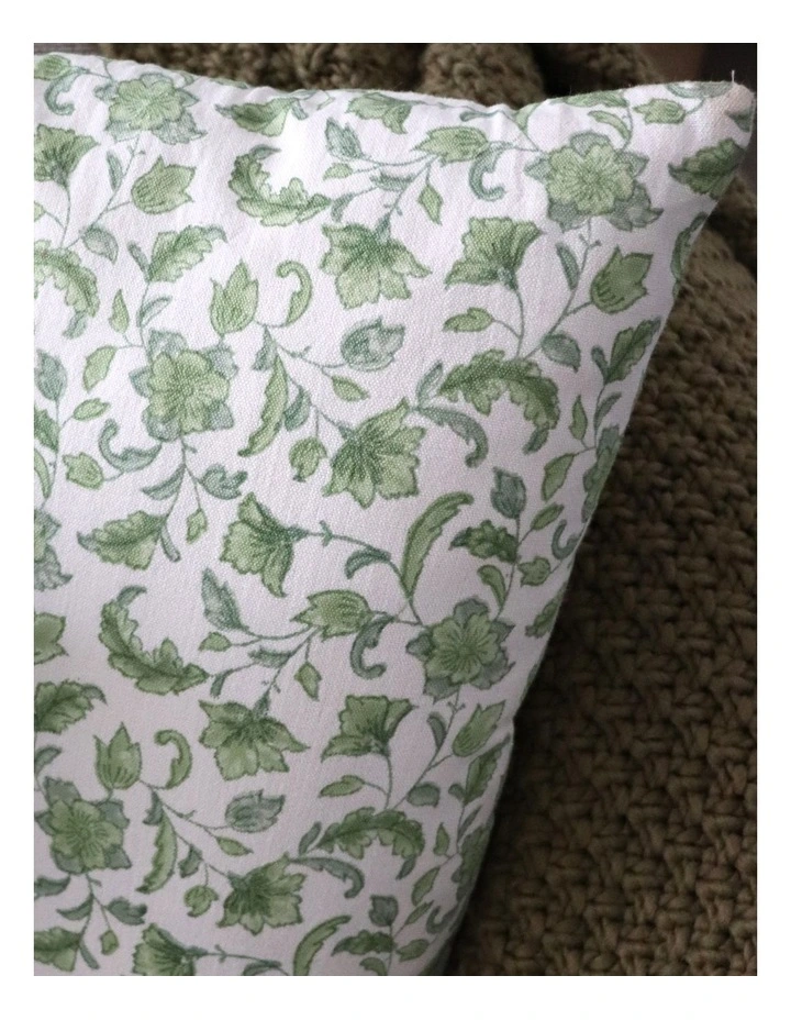Floriana Block Print Cushion 50cm in Green image 3
