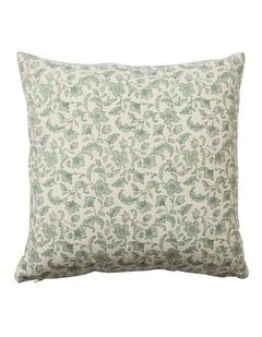 Floriana Block Print Cushion 50cm in Seafoam