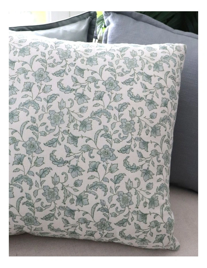 Floriana Block Print Cushion 50cm in Seafoam image 2