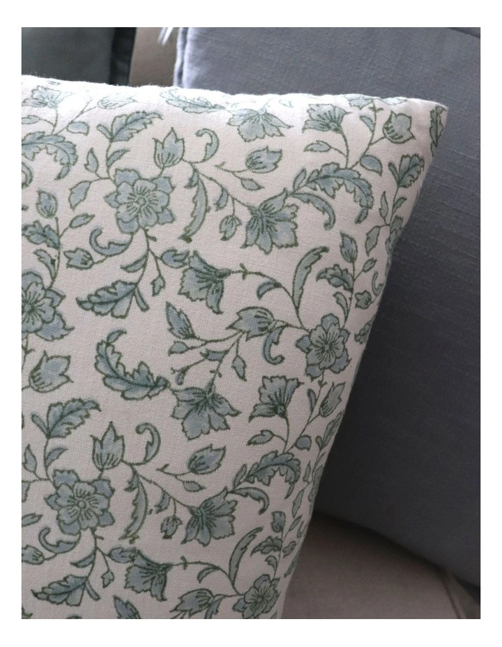 Floriana Block Print Cushion 50cm in Seafoam image 3