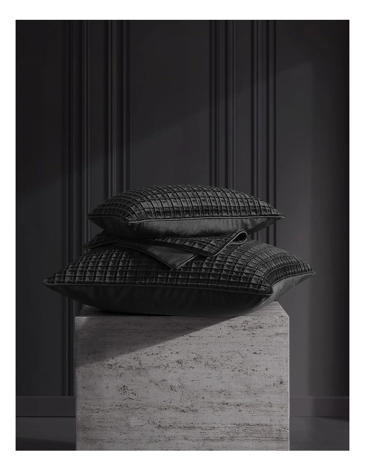 Opulence Pintucked Velvet European Pillowcase in Black image 2