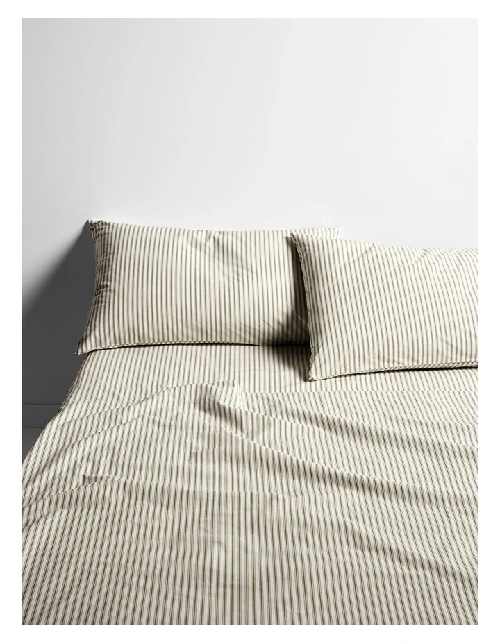 Ticking Stripe Sheet Set in Olive image 1