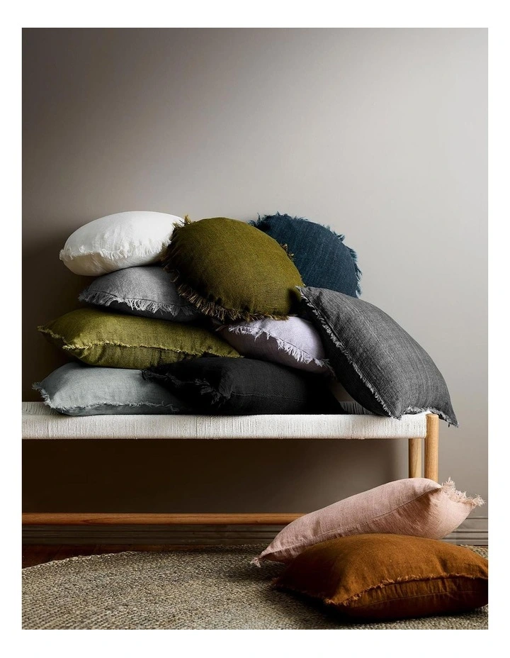 Vintage Linen Fringe Cushion in Mulberry image 3