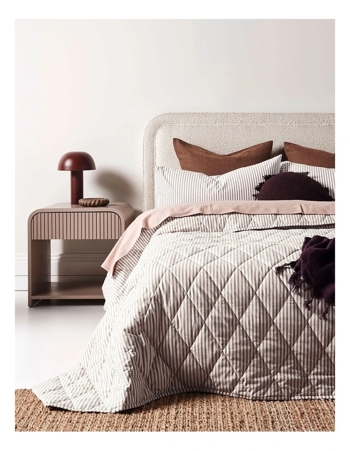 Ticking Stripe Coverlet in Chocolate image 1