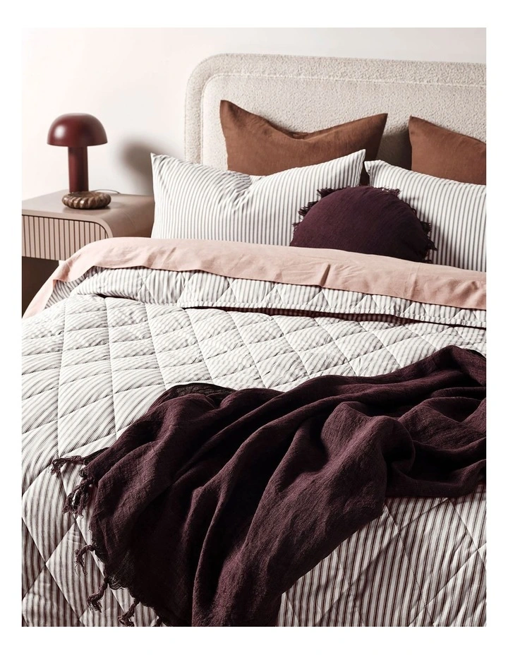 Ticking Stripe Coverlet in Chocolate image 2