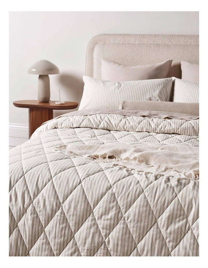 Ticking Stripe Coverlet in Natural image 2