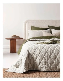 Ticking Stripe Coverlet in Olive