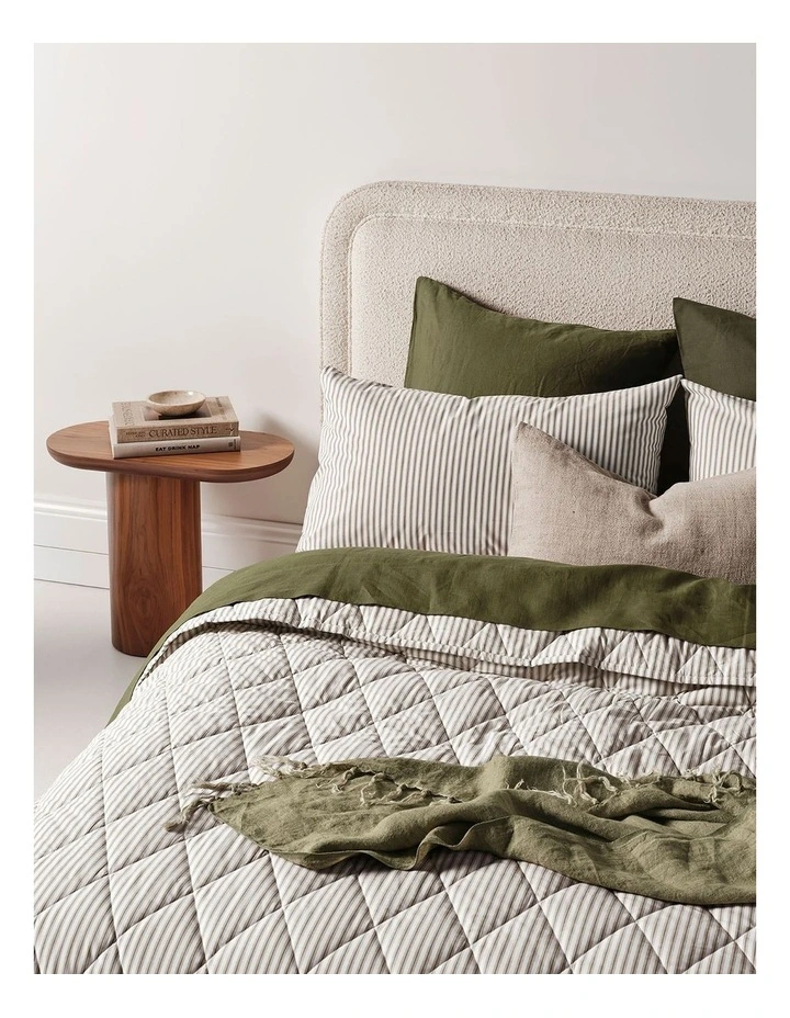 Ticking Stripe Coverlet in Olive image 2