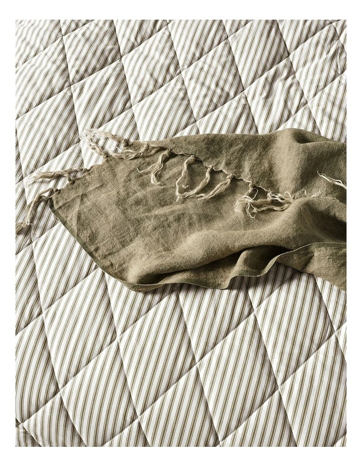 Ticking Stripe Coverlet in Olive image 3