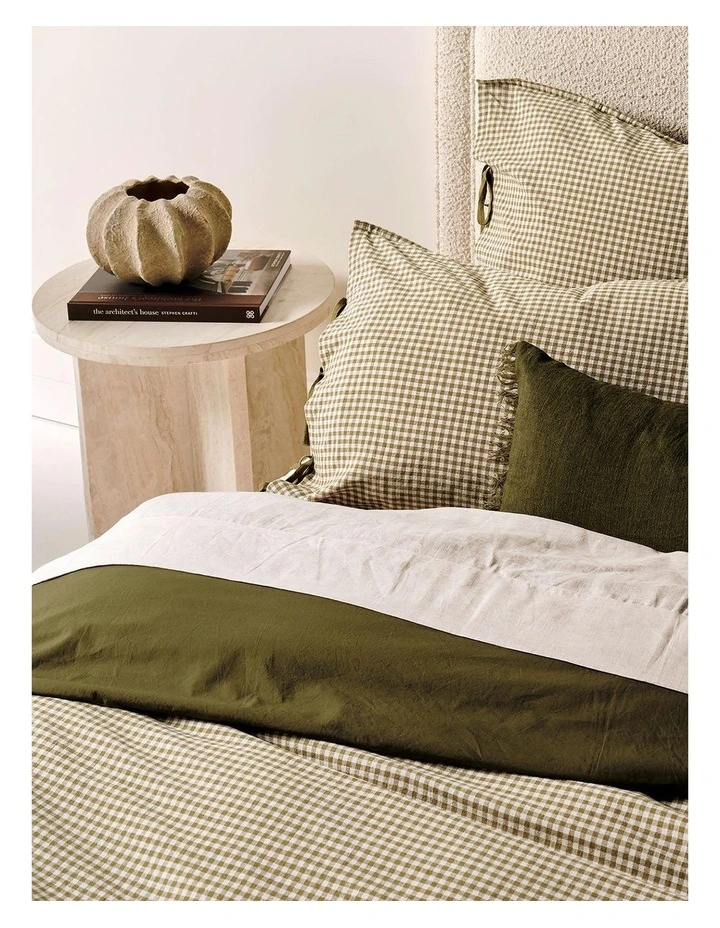 Mini Gingham Bedlinen Collection in Olive image 2