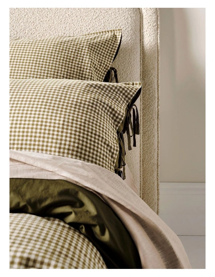 Mini Gingham Bedlinen Collection in Olive image 3