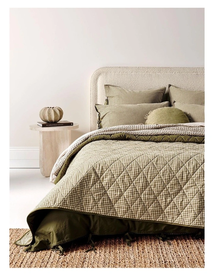 Mini Gingham Coverlet in Olive image 1