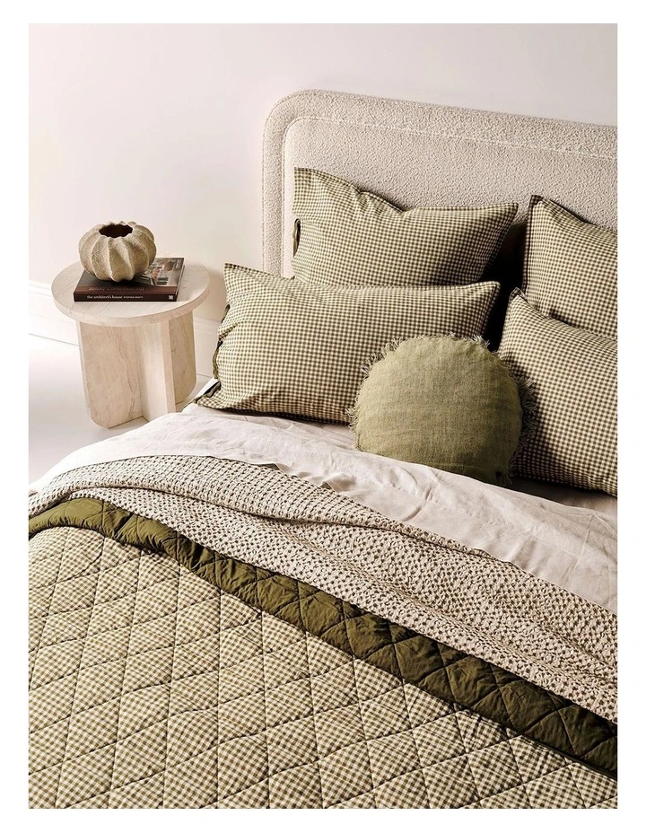 Mini Gingham Coverlet in Olive image 2