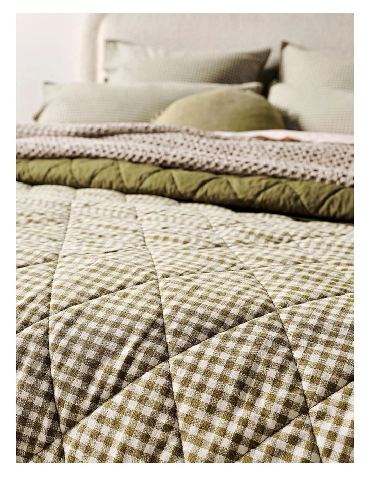 Mini Gingham Coverlet in Olive image 3