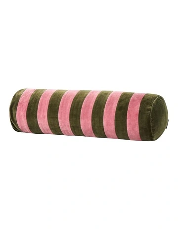 Luxury Velvet Striped Bolster Cushion in Orchid/Caper