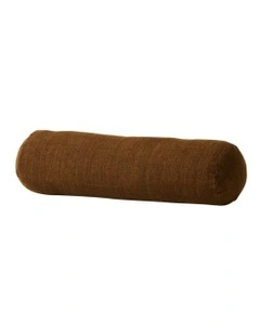 Vintage Linen Fringe Bolster in Nutmeg