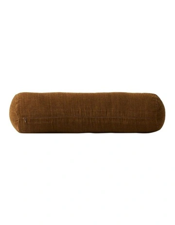 Vintage Linen Fringe Bolster in Nutmeg