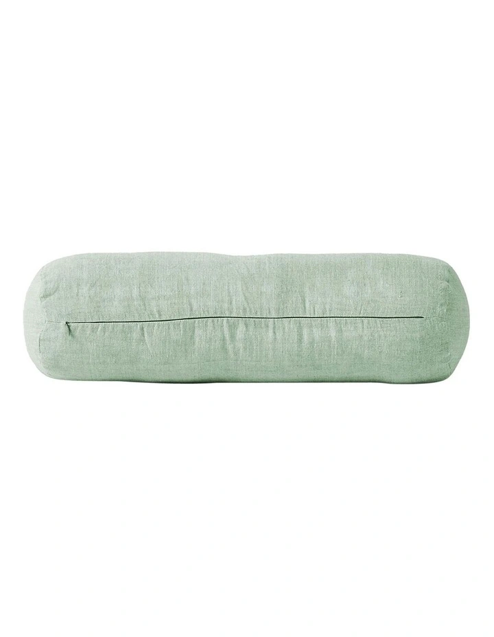 Vintage Linen Fringe Bolster in Sage image 2