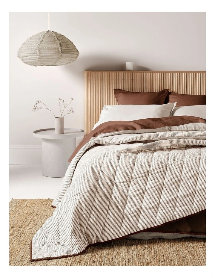 Chambray Mini Stripe Coverlet in Chocolate image 1
