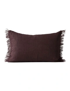 Vintage Linen Fringe Rectangle Cushion in Mulberry