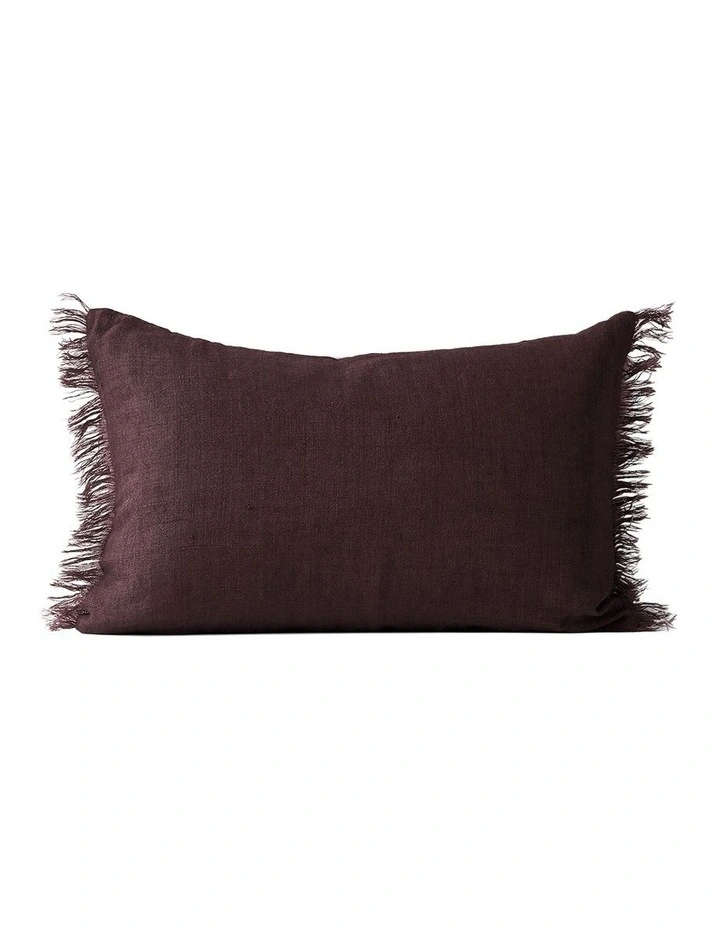 Vintage Linen Fringe Rectangle Cushion in Mulberry image 1