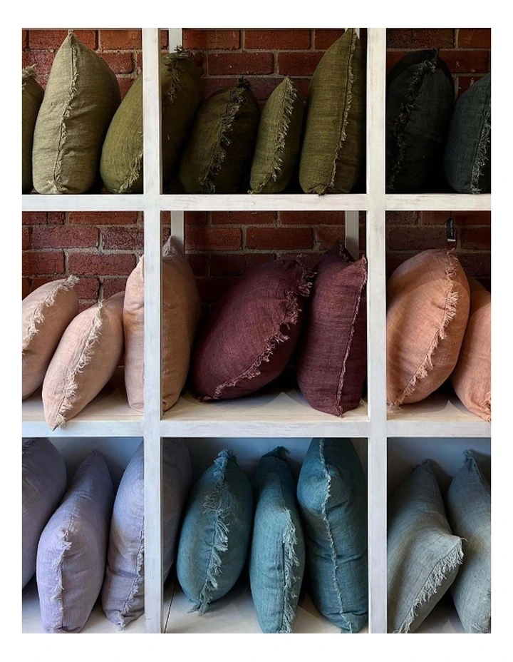 Vintage Linen Fringe Rectangle Cushion in Mulberry image 2