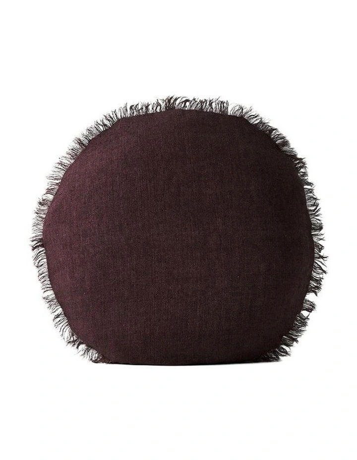 Vintage Linen Fringe Round Cushion in Mulberry image 1