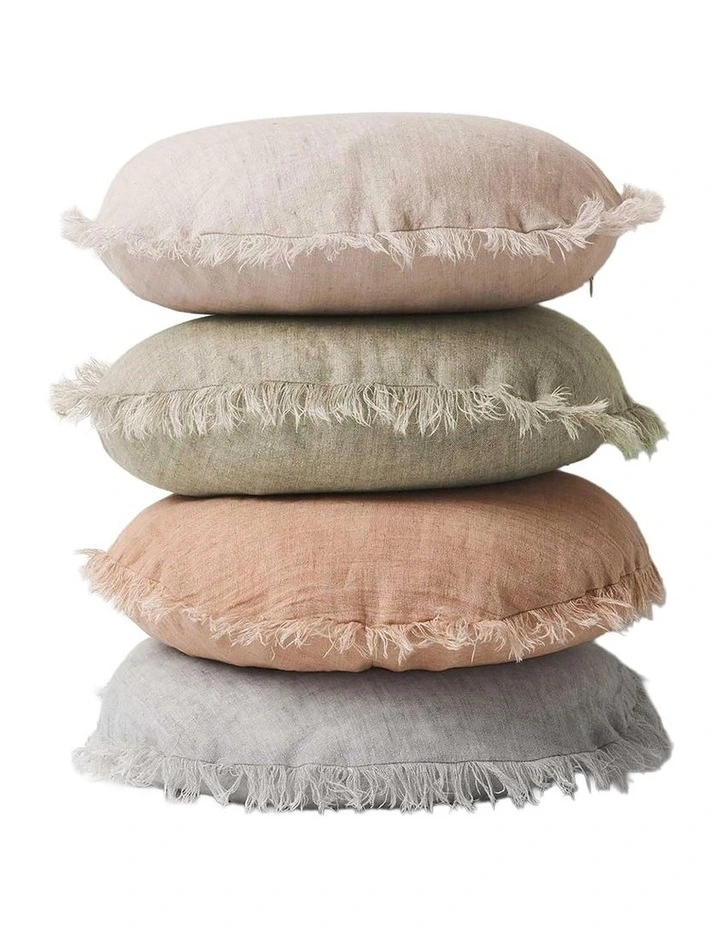 Vintage Linen Fringe Round Cushion in Mulberry image 2