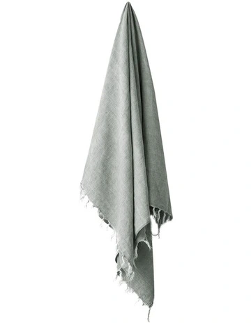 Vintage Linen Fringe Throw in Limestone