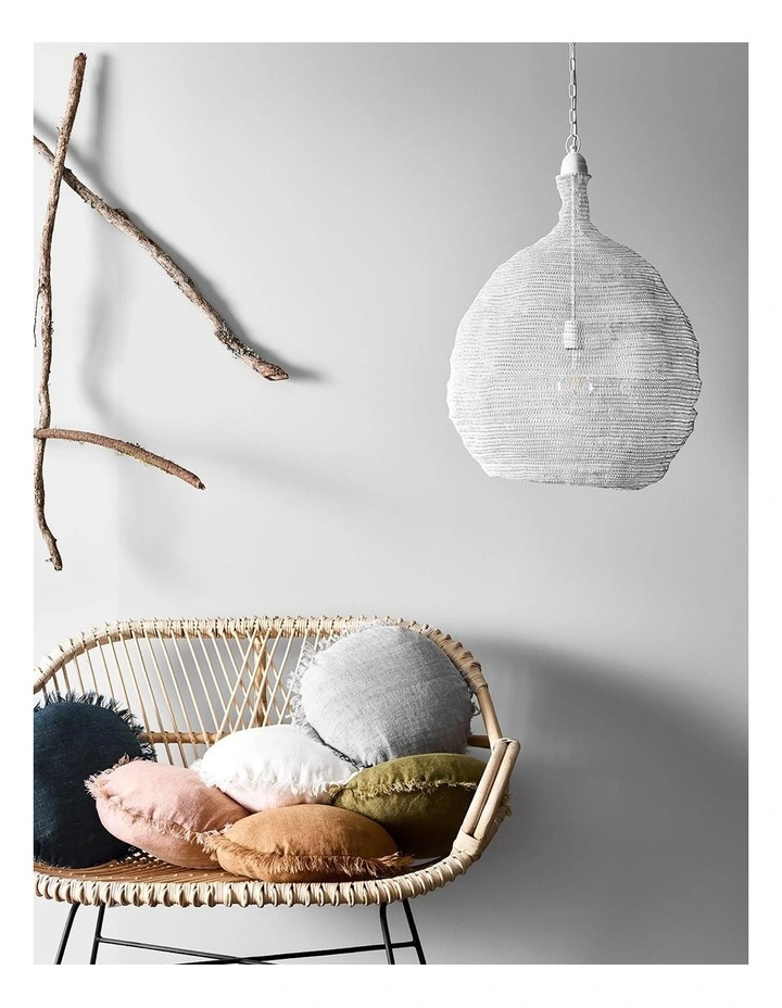 Vintage Linen Fringe 45cm Round Cushion in Clay image 2