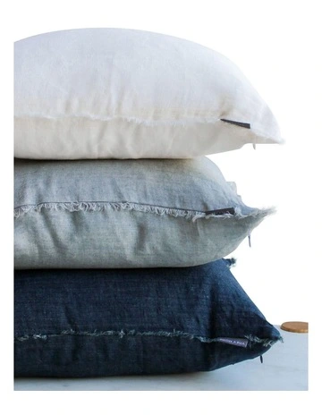 Vintage Linen Fringe Cushion in Storm