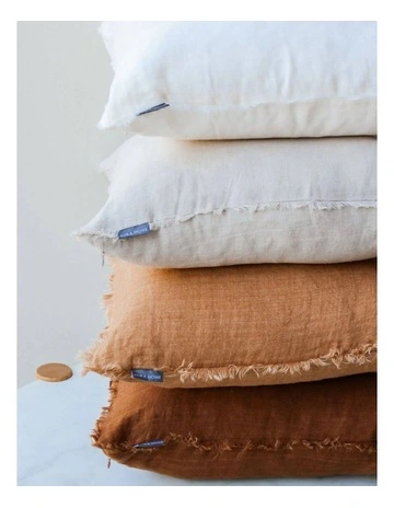 Vintage Linen Fringe Cushion in Bronze