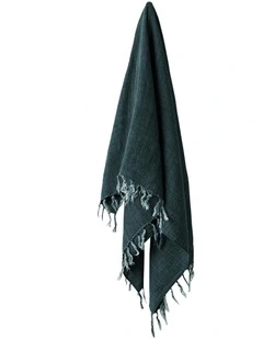 Vintage Linen Fringe Throw in Storm