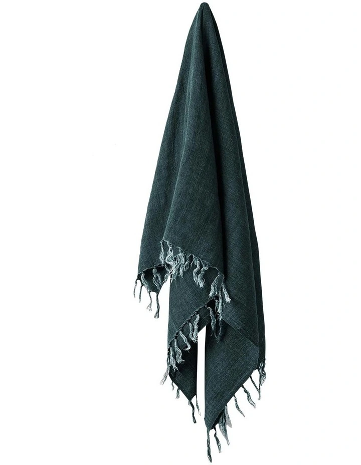 Vintage Linen Fringe Throw in Storm image 1