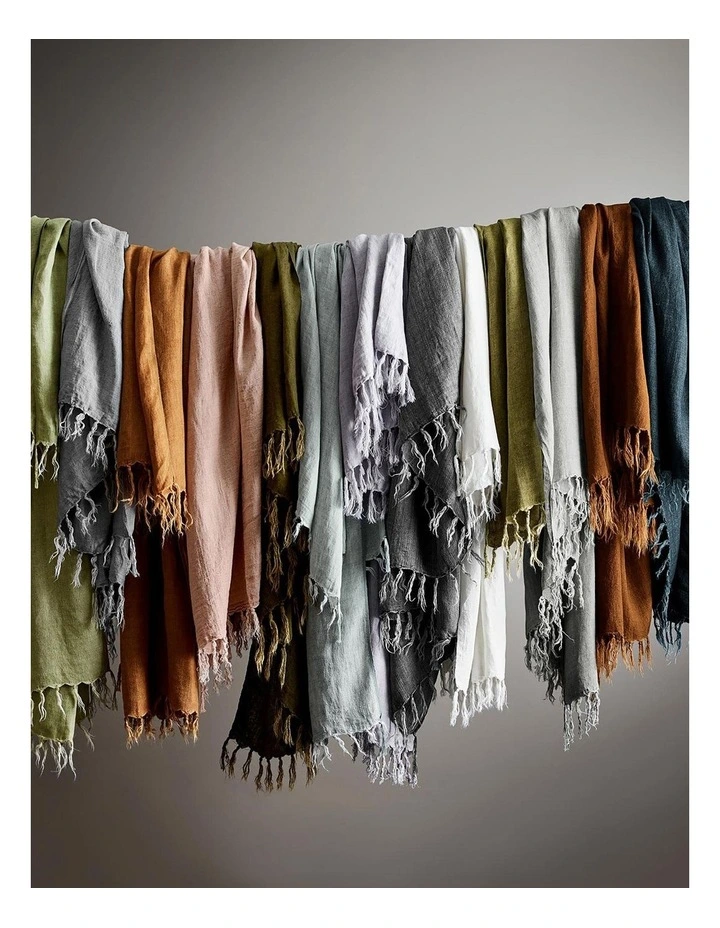 Vintage Linen Fringe Throw in Storm image 2