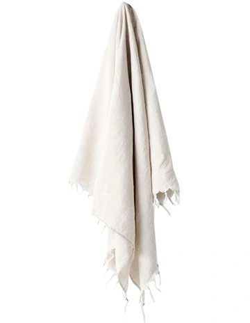 Vintage Linen Fringe Throw in Sand