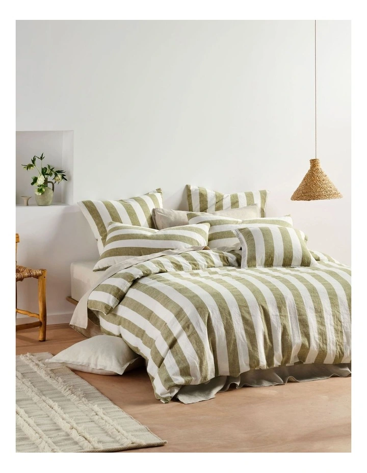 Vintage Stripe Quilt Cover Set in Pesto image 1