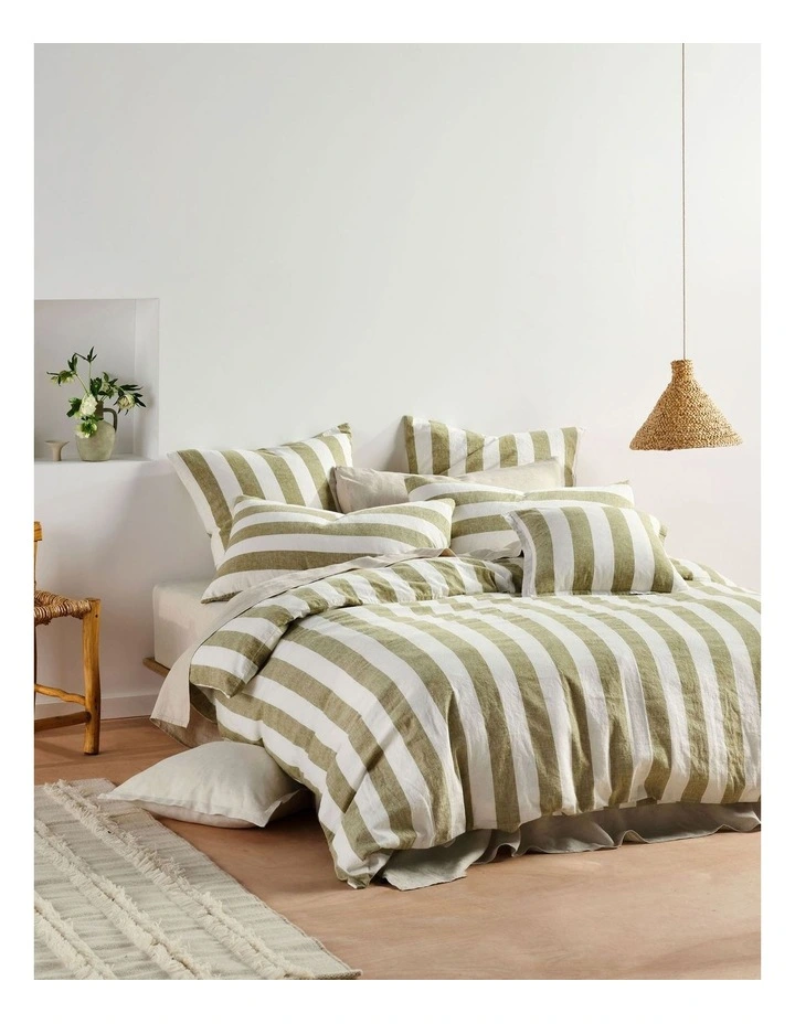 Vintage Stripe Quilt Cover Set in Pesto image 1