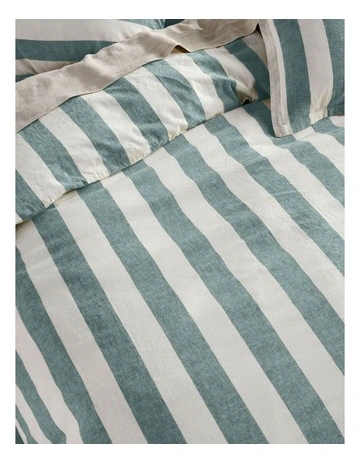 Vintage Stripe Washed Cotton Linen Quilt Cover Set in Denim
