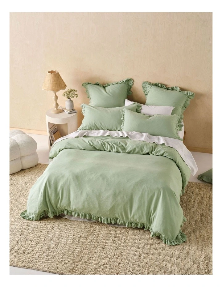 Vintage Ruffle Quilt Cover Set in Seaglass image 1