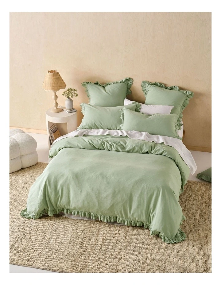 Vintage Ruffle Quilt Cover Set in Seaglass image 1
