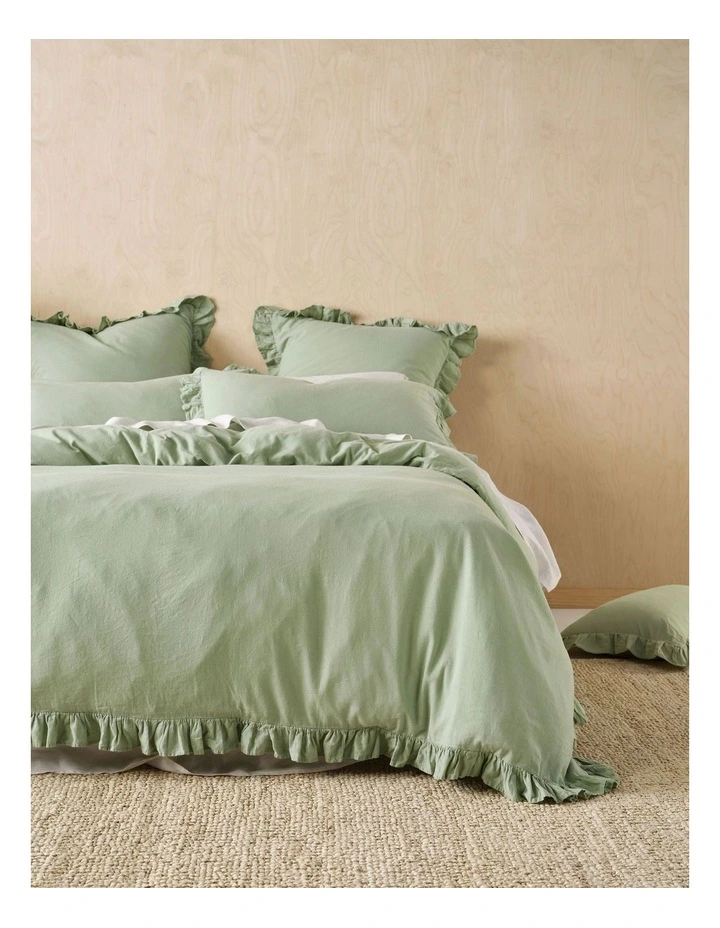 Vintage Ruffle Quilt Cover Set in Seaglass image 2