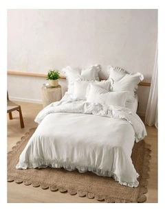 Vintage Ruffle Quilt Cover Set in White