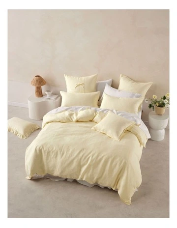 Nimes Washed European Linen Quilt Cover Set In Lemon