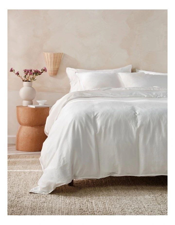 Surf Wash 400TC Cotton Sateen Quilt Cover Set In White image 4